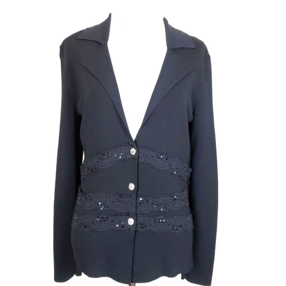 VERTIGO Paris‎ Black Rhinestone, Lace, and Sequin Button Down V-Neck Size Small